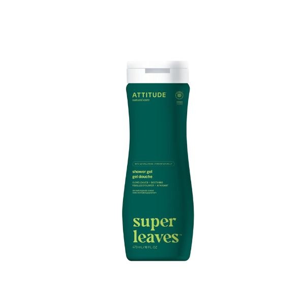 Bottle of ATTITUDE Body Wash with olive leaves scent, EWG verified, plant-based, vegan formula