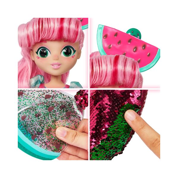 Fidgie Friends Watermellow Mermaid Doll, 10.5" w/ Sequin Tail - Sensory Toy