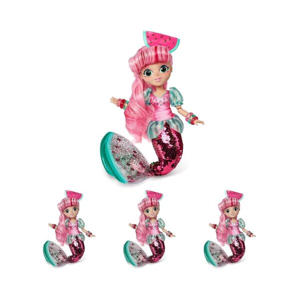 Fidgie Friends Watermellow Mermaid Doll, 10.5" w/ Sequin Tail - Sensory Toy