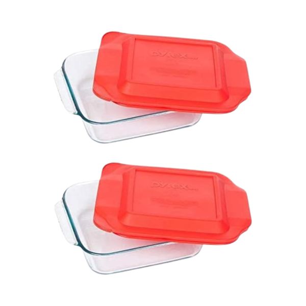 Pyrex Basics 8 Square with red cover (2 PACK)