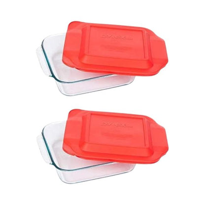 Pyrex Basics 8 Square with red cover (2 PACK)
