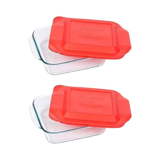 Pyrex Basics 8 Square with red cover (2 PACK)