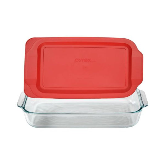 Pyrex Basics 3-Quart Glass Baking Dish w/ Red Lid, 9"x13" - Made in USA