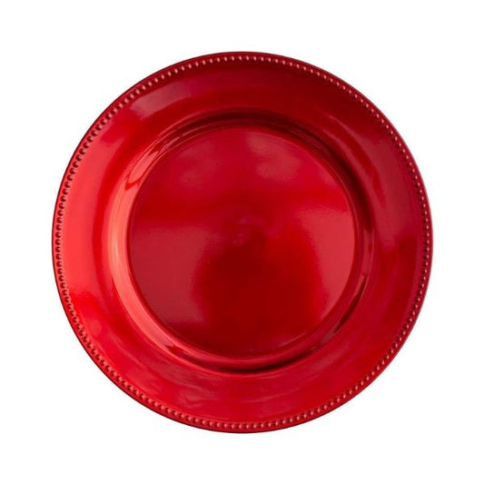 Bunique Round Charger Plates Red Beaded Dinner Chargers - 13-inch