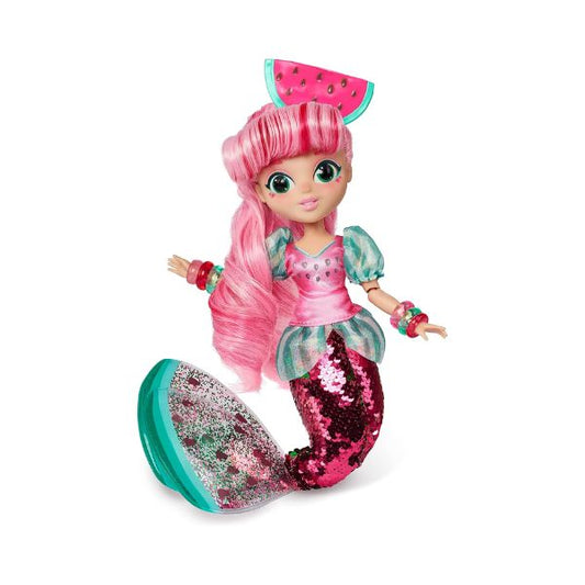 Fidgie Friends Watermellow Mermaid Doll, 10.5" w/ Sequin Tail - Sensory Toy