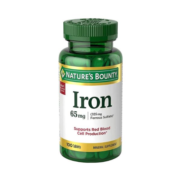 Nature’s Bounty I.Ron 65mg, 325 mg Ferrous Sulfate - Cellular Energy Support - 65mg - 100 Tablets,