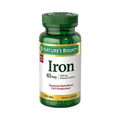 Nature’s Bounty I.Ron 65mg, 325 mg Ferrous Sulfate - Cellular Energy Support - 65mg - 100 Tablets,
