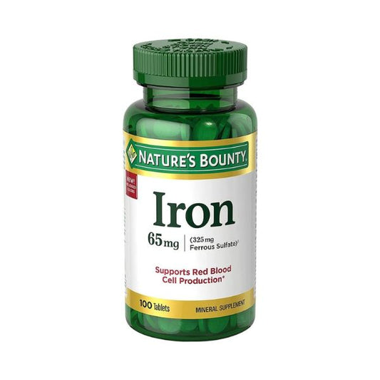 Nature’s Bounty I.Ron 65mg, 325 mg Ferrous Sulfate - Cellular Energy Support - 65mg - 100 Tablets,