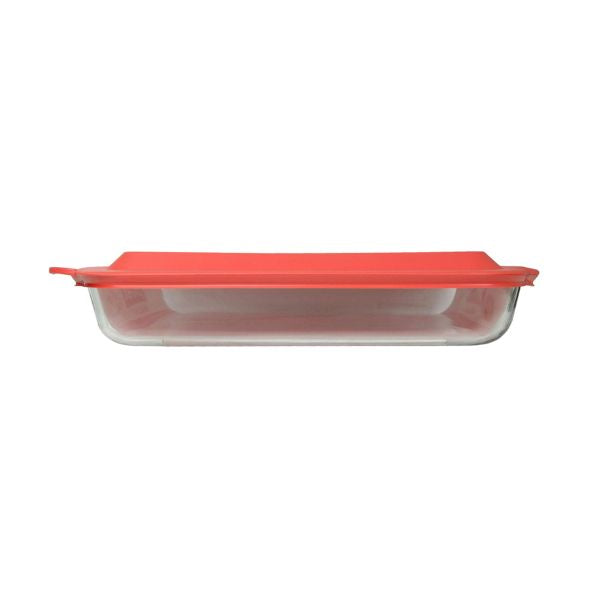 Pyrex (1,2,4) 233 Oblong Rectangle Clear Glass Casserole Baking Dish & (1,2,4) 233-PC Red Lid