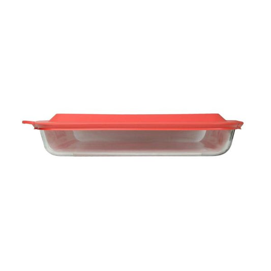 Pyrex (1,2,4) 233 Oblong Rectangle Clear Glass Casserole Baking Dish & (1,2,4) 233-PC Red Lid
