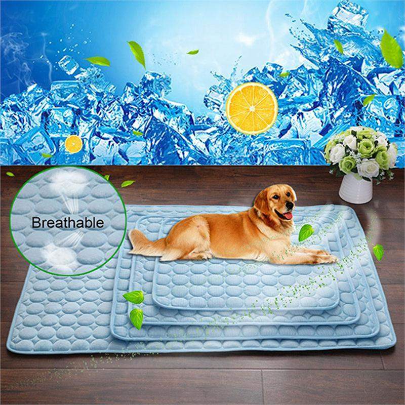 Blue and pink pet dog cooling pads made of ice silk for summer comfort