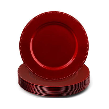 Bunique Round Charger Plates Red Beaded Dinner Chargers - 13-inch