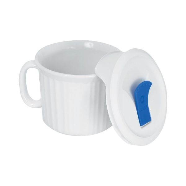 Corning Ware Pop in mug, 4 mugs with vented plastic covers