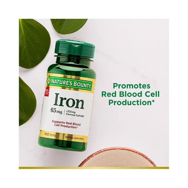Nature’s Bounty I.Ron 65mg, 325 mg Ferrous Sulfate - Cellular Energy Support - 65mg - 100 Tablets,