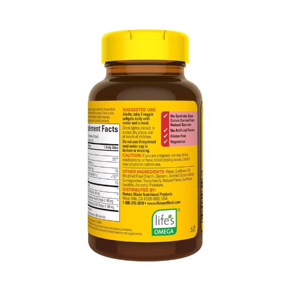 Nature Made Algae Omega-3, 540 mg, 70 Veggie Softgels - Plant-Based, Heart & Brain Support