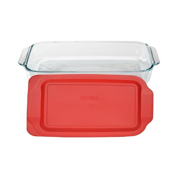 Pyrex Basics 3-Quart Glass Baking Dish w/ Red Lid, 9"x13" - Made in USA