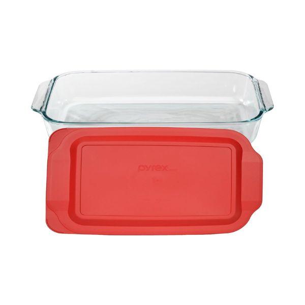 Pyrex Basics 3-Quart Glass Baking Dish w/ Red Lid, 9"x13" - Made in USA