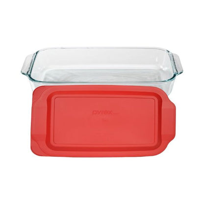 Pyrex Basics 3-Quart Glass Baking Dish w/ Red Lid, 9"x13" - Made in USA