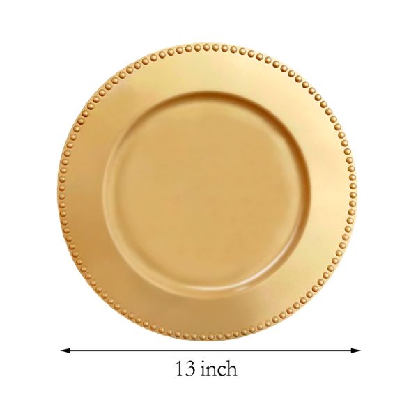 6-Pack Gold Beaded Charger Plates, 13" - Wedding & Event Table Decor