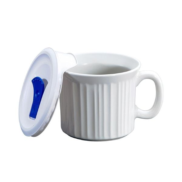 CorningWare Pop-Ins 20-ounce Mug w/Blue Vented Plastic Cover, White (Pack of 4)