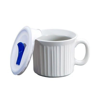 CorningWare Pop-Ins 20-ounce Mug w/Blue Vented Plastic Cover, White (Pack of 4)