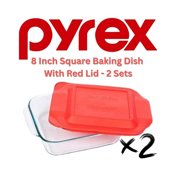 Pyrex Basics 8 Square with red cover (2 PACK)