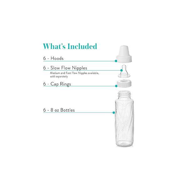 Evenflo Feeding Classic Glass Twist Bottles, 8 Ounce (Pack of 6),Clear,1018611