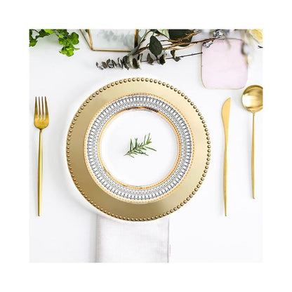 6-Pack Gold Beaded Charger Plates, 13" - Wedding & Event Table Decor