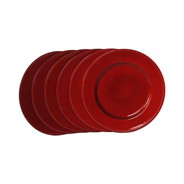 Bunique Round Charger Plates Red Beaded Dinner Chargers - 13-inch