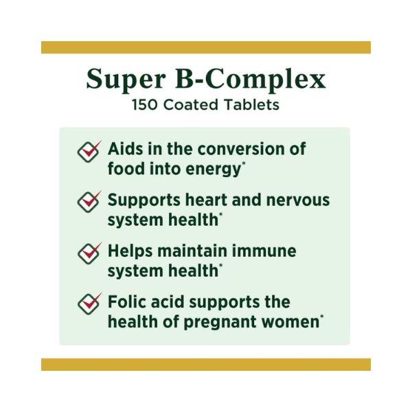 Nature's Bounty Super B Complex with Folic Acid Plus Vitamin C Tablets - 150 ct, Pack of 2