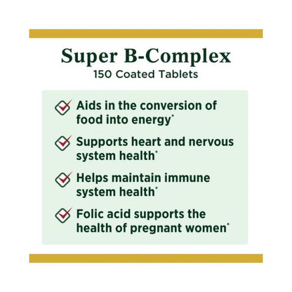 Nature's Bounty Super B Complex with Folic Acid Plus Vitamin C Tablets - 150 ct, Pack of 2