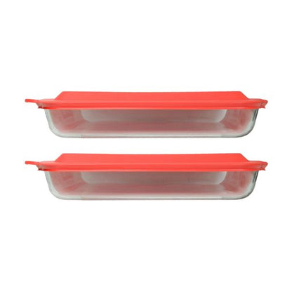 Pyrex (1,2,4) 233 Oblong Rectangle Clear Glass Casserole Baking Dish & (1,2,4) 233-PC Red Lid
