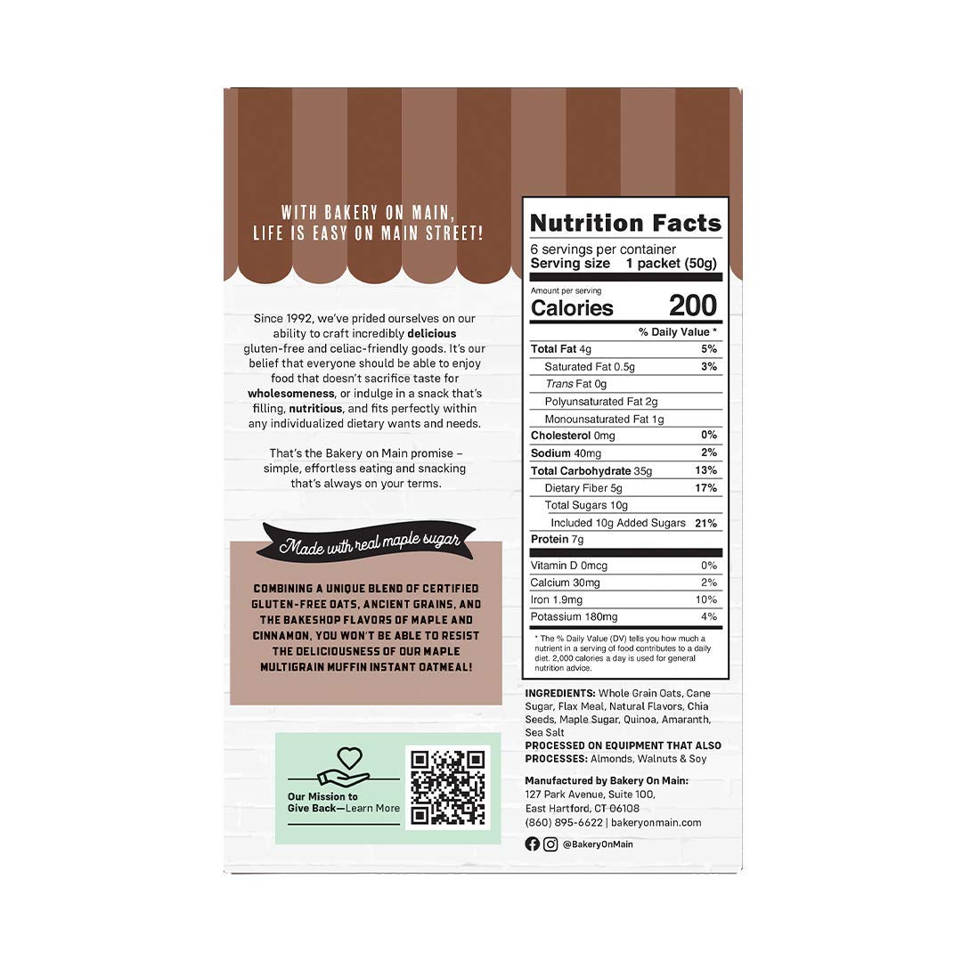Bakery On Main Gluten-Free Instant Oatmeal, Maple Muffin, 10.5oz (3-Pack)