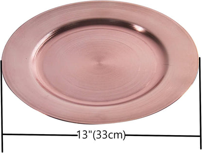 Metallic Rose Gold Charger Plates - 12 pcs, 13-Inch Round