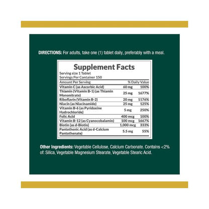 Nature's Bounty Super B Complex with Folic Acid Plus Vitamin C Tablets - 150 ct, Pack of 2