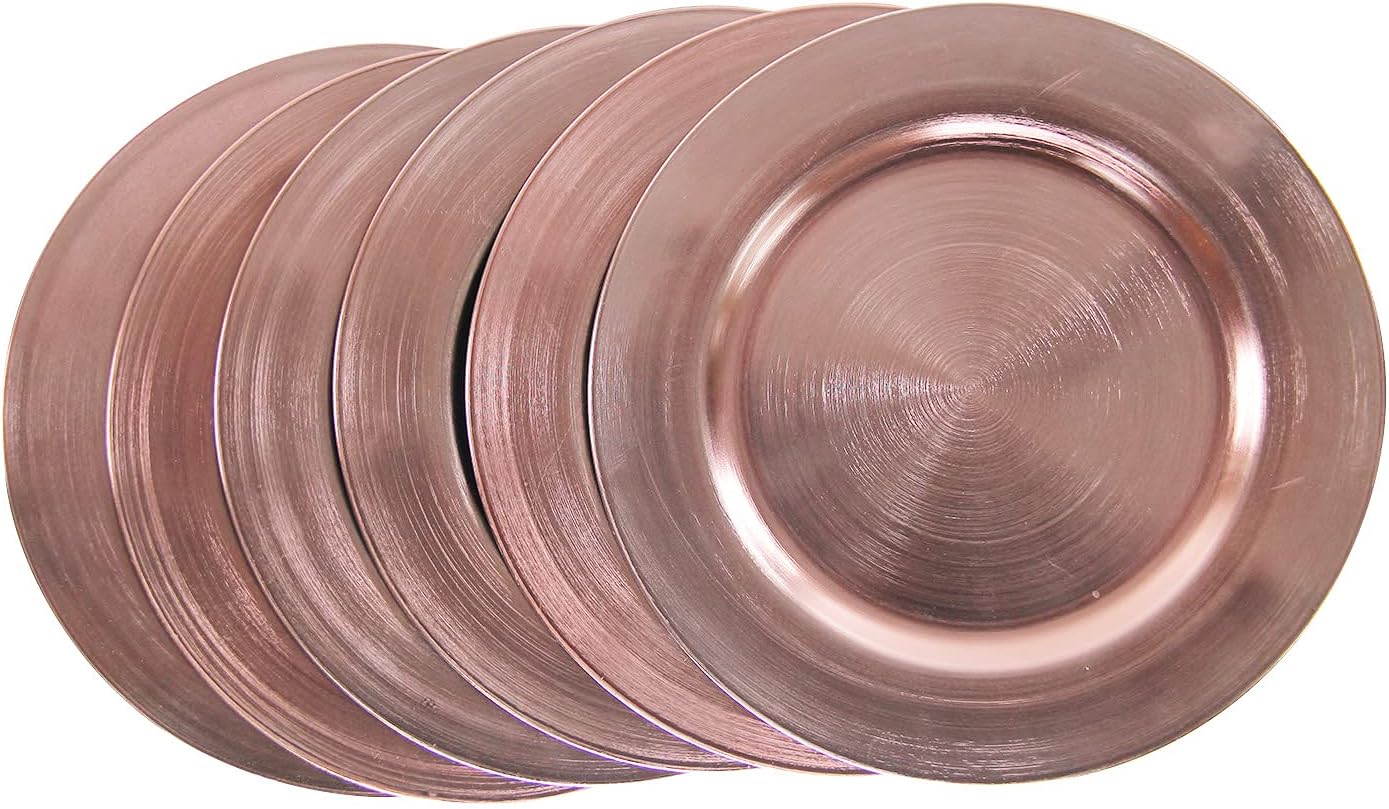 Metallic Rose Gold Charger Plates - 12 pcs, 13-Inch Round