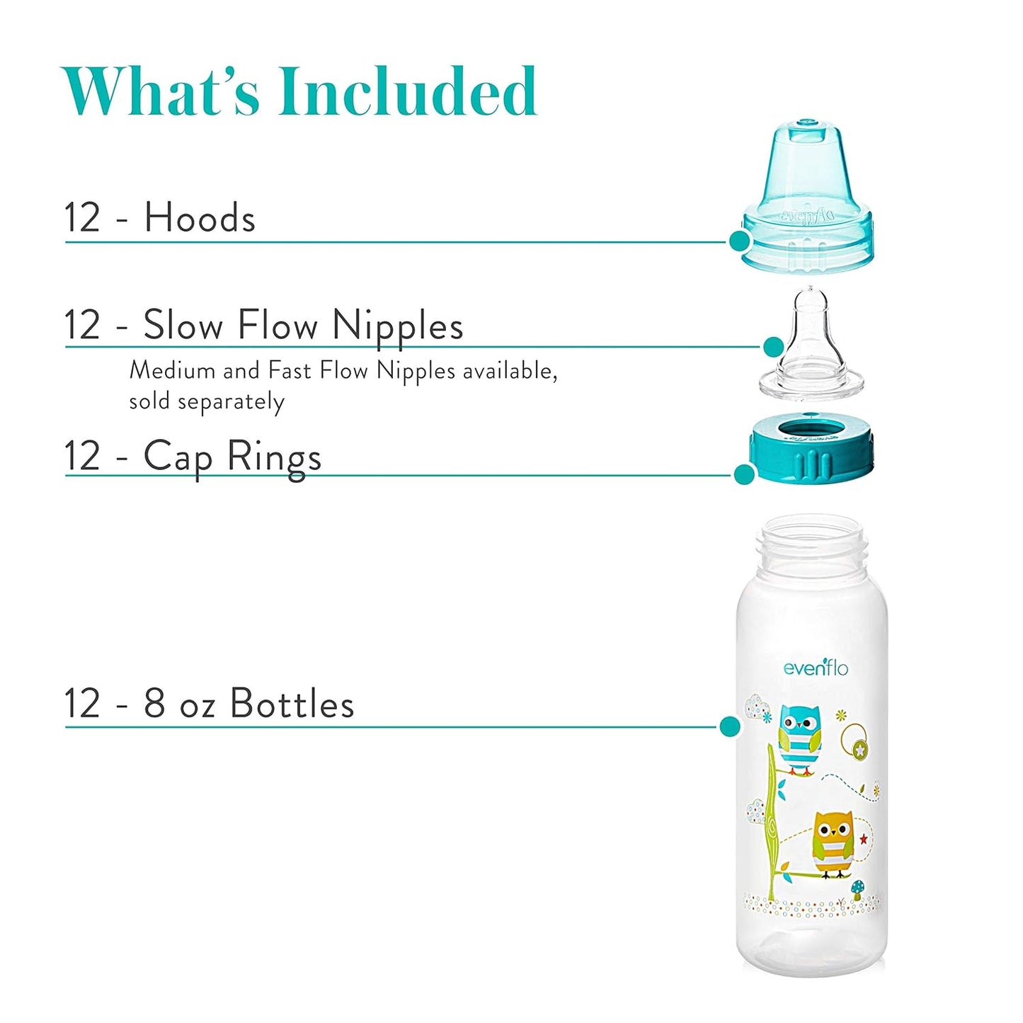 Evenflo Baby Bottles - 8oz (12-Pack).
