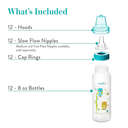 Evenflo Baby Bottles - 8oz (12-Pack).