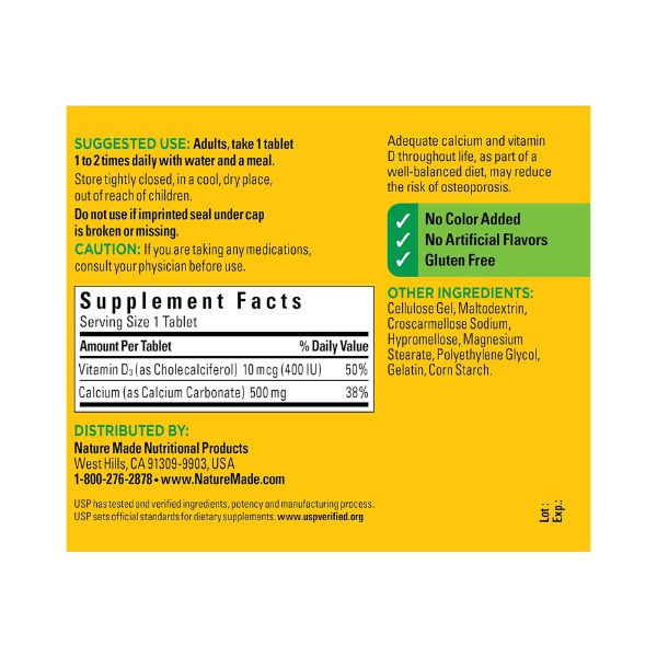 Nature Made Calcium 500mg + D3 - 130 Tabs.